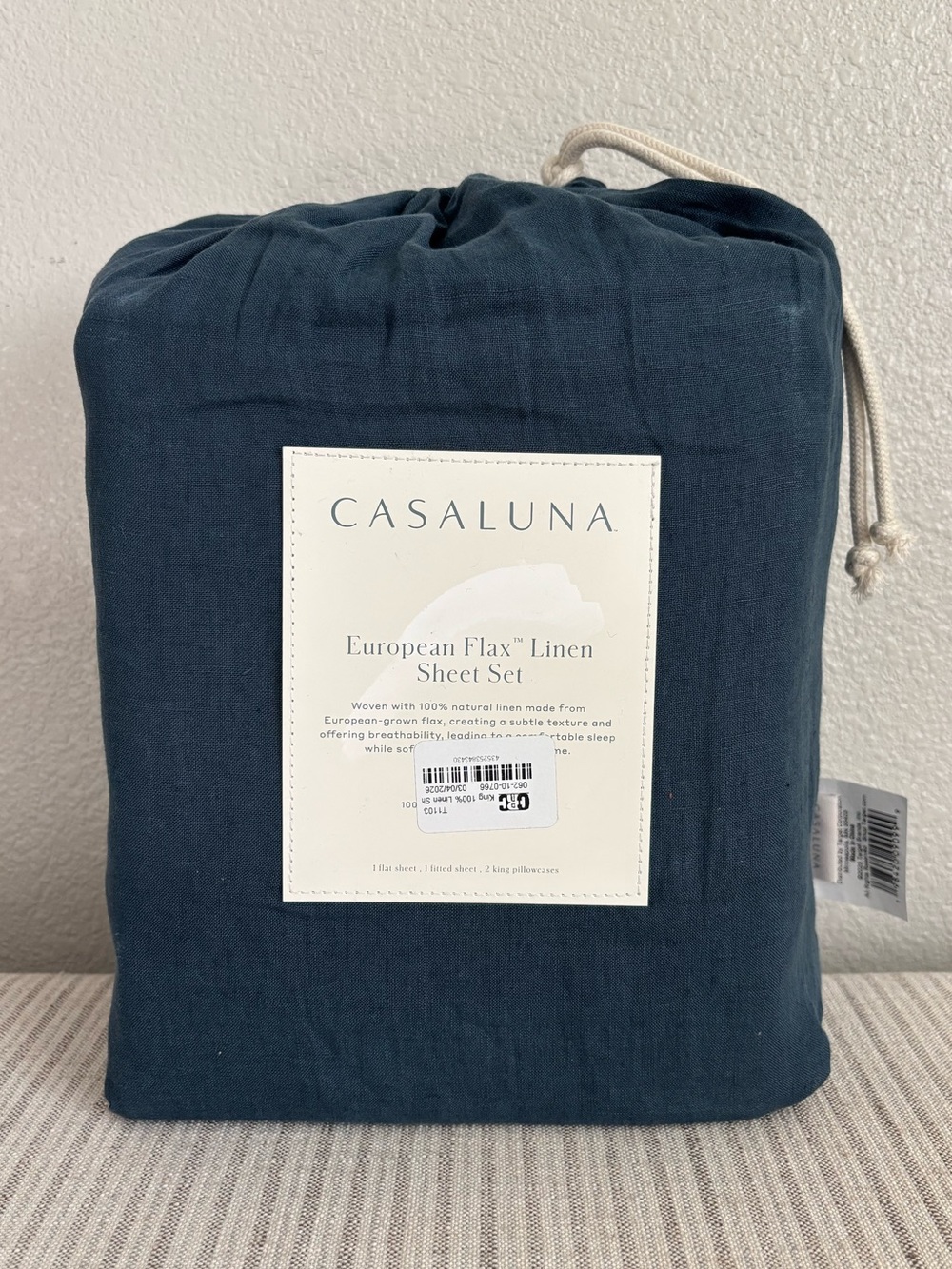 NWT King 100% Linen Sheet Set Dark Mineral Blue - Casaluna